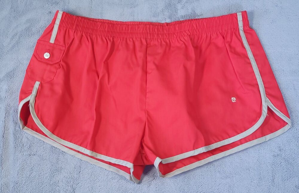 Pierre Cardin Relax Running Gym Shorts Mens Size XL 40-42 Red Tan 80s Vintage